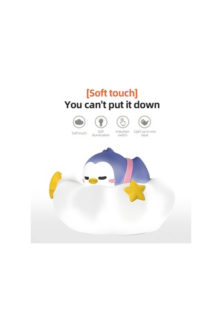 Aubyhe Qqfamily Bulut Şekilli Silikon Gece Lambası, Led Işık, Dokunmatik Kapatma, Mikro Usb Şarj, Yumuşak Aydınlatma, Peluş Berber Ve Penguen Figürleriyle Hediye, Beyaz-mor Çok Renkli