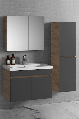 Çiğdem 80+35 Cm Atlantik Çam-Antrasit Gri Mat Mdf Seramik Lavabol Antrasit - Atlantik Çam