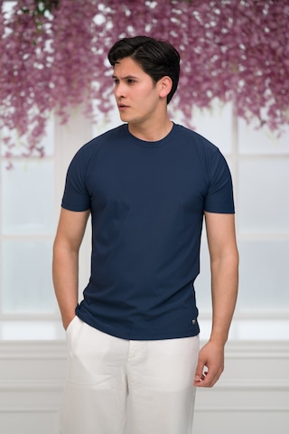 Paul Martin Slimfit Lyocell Kumaş Likralı Küçük Armürlü Bisiklet Yaka T-shirt İndigo