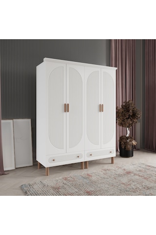 Beenal Furkan 4 Kapaklı Gardırop Dolap 160cm Beyaz-beyaz