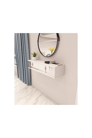 Perla 90 Cm Duvara Monte 2 Kapaklı Raflı Makyaj Masası Dresuar Beyaz-gümüş Beyaz-gümüş