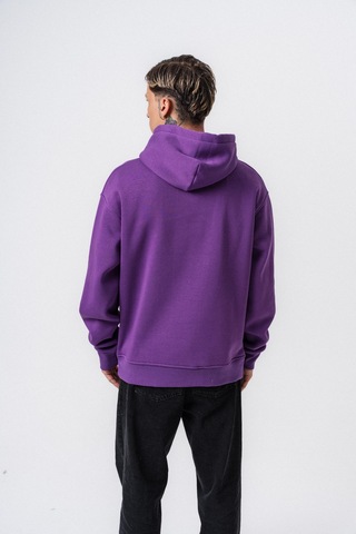 Erkek Respire Yazı Detaylı Kapüşonlu Basic Oversize Hoodie Lila