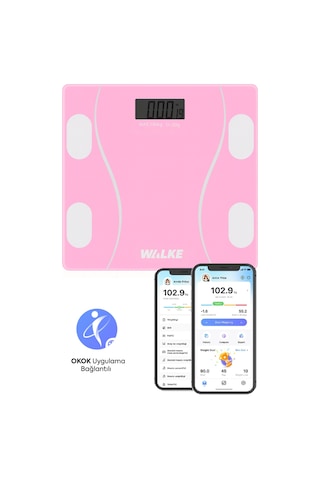 Walke Premium Seri Dijital Baskül Yağ Su Kas Vücut Kitle Endeksi Kilo Ölçer Tartı 30 30 Cm Pembe