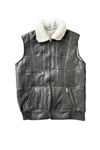 Patchwoork İçi Dışı Gerçek Deri Yakalı Beli Trikolu Yelek Siyah