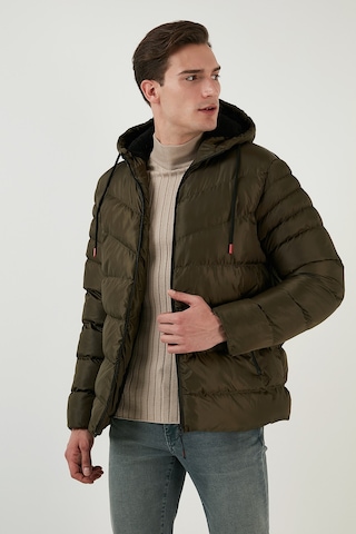 Buratti Peluş Astarlı Kapüşonlu Fermuarlı Slim Fit Şişme Erkek Mont 5762010 Haki