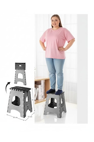 135 Kg Kapasiteli Katlanır Tabure Açık Gri