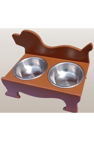 Hobi Erc Model 90374 Köpek Mama Ve Su Kabı Seti Mdf Ceviz Renk Paslanmaz Tabak