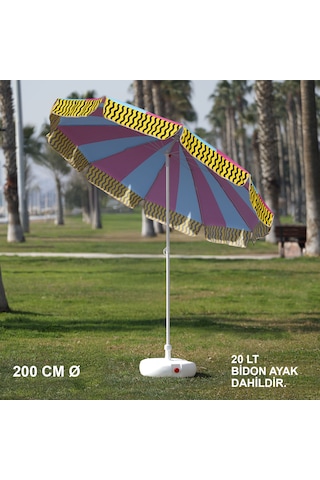 Pembe-mavi Plaj Şemsiyesi 200 Cm Ø Bidon Ayak Dahil