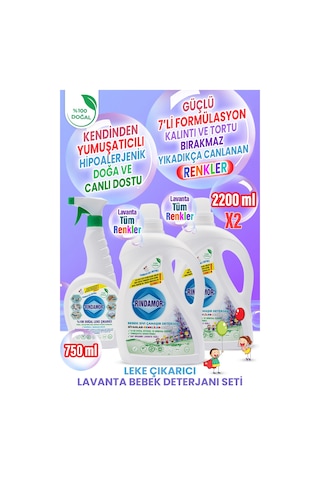 %100 Doğal Bitkisel Bebek Çamaşır Deterjanı Organik Lavanta Yağlı-leke Çıkarıcı Seti 2200 ML