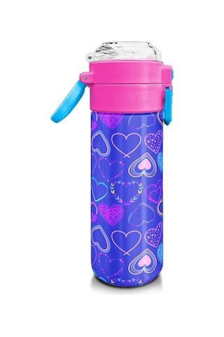 Coral High Kids Açık Pembe Lavanta Kalp Desenli Pipetli Ve Direkt İçim Çelik Termos 500 Ml 31977 Lavanta - Pembe