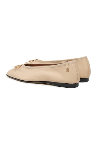 Soft Leather Ballerına Bow Babet Bej
