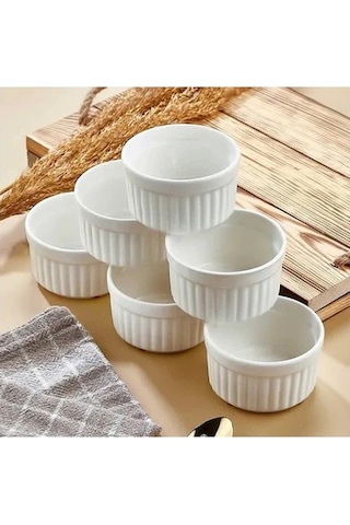 Akıllıelma- Ckr4016 Porselen 6cm Mini Sufle Reçellik 6 Parça Beyaz