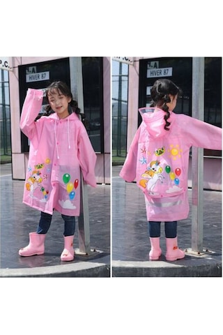 Hayvan Figürlü Kapüşonlu Unisex Çocuk Yağmurluk