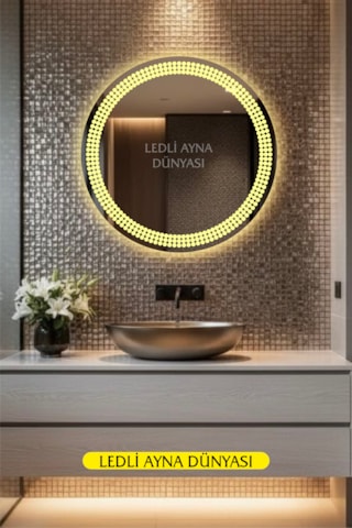 80 Cm Günışığı Banyo Antre Duvar Makyaj Aynası Ledli Ayna Beyaz - Gümüş