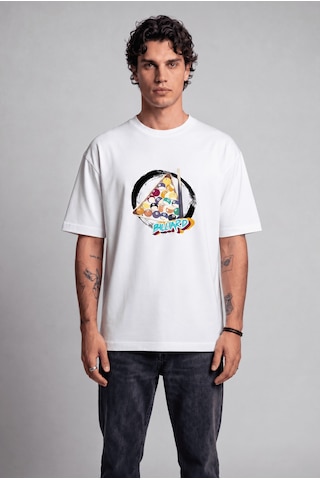 Black Nova Oversize Baskılı Unisex %100 Pamuk T-shirt Zen Billiard Beyaz