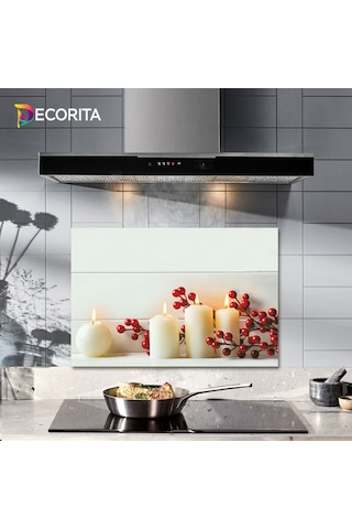 Decorıta Cam Ocak Arkası Koruyucu | Beyaz Mum
