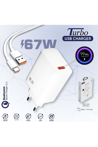 Pdateknoloji Shoami 67w Turbo Şarj Aleti Ve Type-c Kablo Seti Sh-67