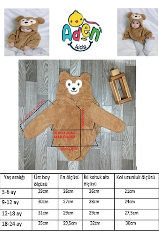 Aden Kids Welsoft Peluş Unisex Kışlık Bebek Çıtçıtlı Badi Krem