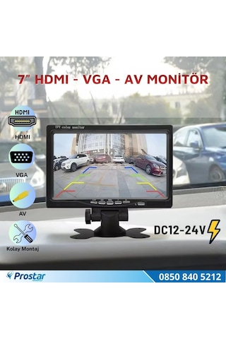 7 İnç Hdmı / Vga / Av Çok Amaçlı Araç Ve Taşıt Monitörü Üç Giriş, Her Cihaza Uyumlu 12-24v
