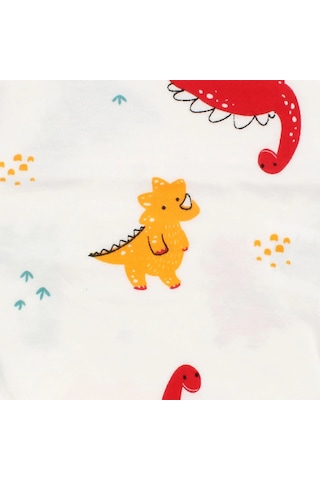 Bebegen Erkek Bebek Beyaz Renkli Dino Baskılı Uzun Kollu Zıbın