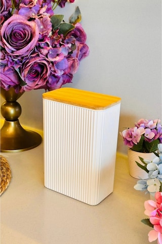 Makri Home Bambu Kapaklı Saklama Kutusu - 2 Litre 15 X 9 X 21 Cm Krem