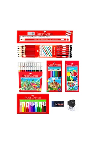 Faber-castell Mercanlı Kurşun Kalem Kırmızı Kalem Ve 12 Li Kuru Sulu Keçeli Pastel Boya