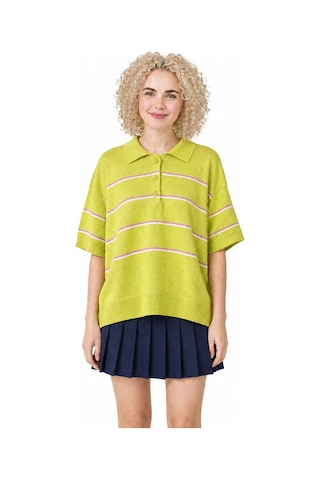 Maison Velora Kadın Yeşil Wardrobe Essentials Yazlık İplik Çizgili Polo Yaka Triko Bluz Yeşil 885107402 Yeşil