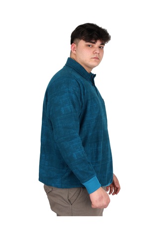 Mode Xl Büyük Beden Erkek Polo Yaka Sweatshirt Baskılı Selanik U24440 Turkuaz Mavi