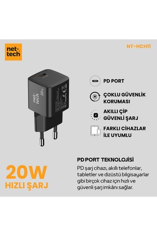 Nettech Nt-hch11 20w Pd 3000 Mah Şarj Aleti Siyah