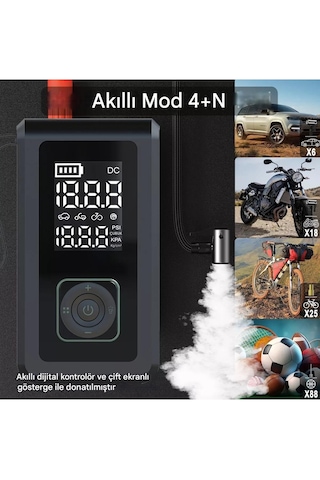 Şarjlı Pompa, Akü Takviyesi, Fener, Powerbank Özellikli, Taşınabi