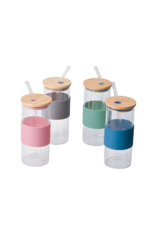 Bambu Kapaklı Cam Pipetli Kupa 400 Ml 1 Adet Yeşil