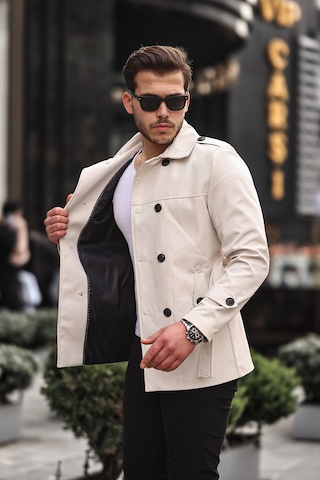 Mero Life Erkek Mevsimlik Astarlı Kemerli Kruvaze Trençkot - Taş  Rengi Taş