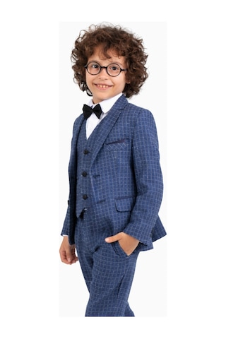 Ahengim Erkek Çocuk Slim Fit Dokulu Çizgili Klasik Takım Elbise Ak197-198 Mavi