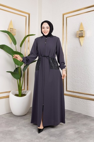 Cep Detaylı Bağlamalı Ferace - Antrasit / F0138 Antrasit