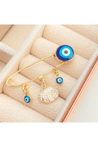 Bebek İğnesi Nazarlık Deniz Kabuğu Yaka İğnesi Gold