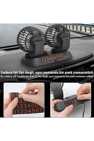 Ally F410 Usb Çift Başlıklı Araç Fanı Oto Vantilatör Fan 10w 2 Kademe Hız Ayarı