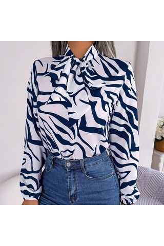 Gmxıa Kadın Modası Rahat Yaz Uzun Kollu V Yaka Bluzlar Ve Mizaç Kontrast Renkli Çizgili Şifon Gömlek Fener Kollu Gömlekler Yeşil