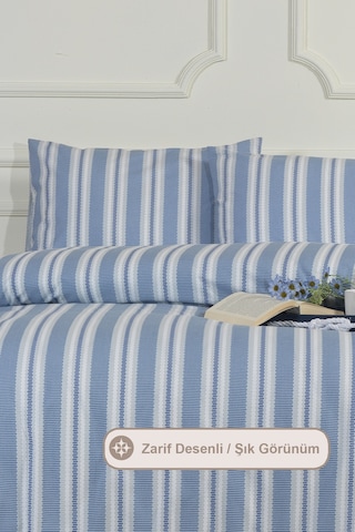 Elart Scatt Nevresim Takımı Çift Kişilik Lastikli Çarşaf 200x220 Cm Mavi MAVI