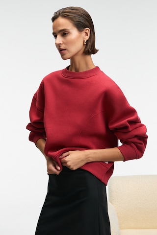 Grımelange Serenya Kadın Pamuklu Etiket Detaylı Bisiklet Yaka Kırmızı Sweatshirt Kırmızı