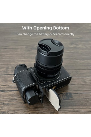 Shineyee Fujifilm Xs20 Kamera İçin Suni Deri Çantası - Askılı Kayışlı, Siyah Renkli Koruyucu Kılıf Gri