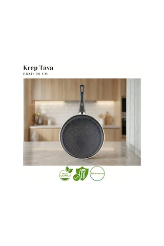 28 Cm Granit Krep Tavası - Siyah Siyah