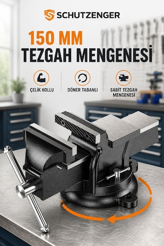 Çelik Kollu 150mm Sabit Mengene Dönerli Taban Tezgah Mengenesi R-4455