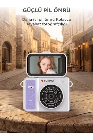 Torima CMR46 Mini Dijital Kamera 2K Flip Ekranlı Selfie Video Vlog Kamerası Mor
