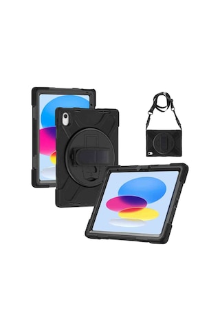 Apple Uyumlu iPad Air 13 M3 Çip 2025 Askılı Defender 360 Dönebilir Standlı Zırh Tablet Kılıfı Korumalı Kapak