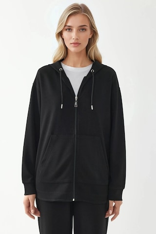 Hiccup Fermuarlı Uzun Kollu Kalçayı Kapatan Kapüşonlu Sweatshirt Siyah