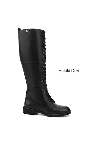 Gönderi(R) Kadın Siyah Fermuarlı Kauçuk Taban Hakiki Deri Postal Çizme Dkzc61364601 Siyah