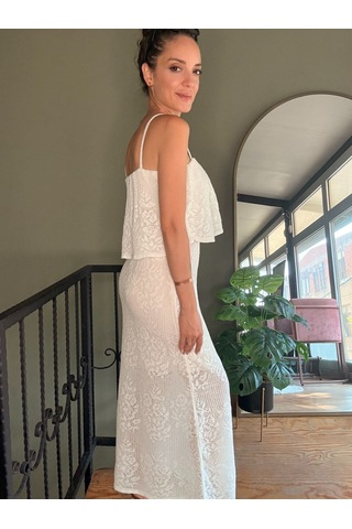 Ali Butik Ekru Dantel Detaylı Askılı Elbise