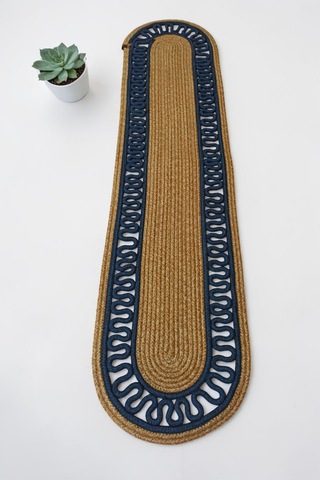 Bej Mavi Dekoratif Örgülü 35x100 Cm Runner Şık Masa Orta Sehpa Üstü Dekoratif Sofra Aksesuarı Çok Renkli
