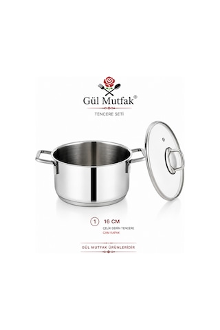 6 Parça Tencere Seti Cam Kapak Paslanmaz Çelik 16-18-20 Cm Gümüş