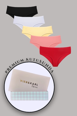 Kadın Renkli Hipster Yarı Yüksek Bel Külot 5'li Kutuda Çok Renkli